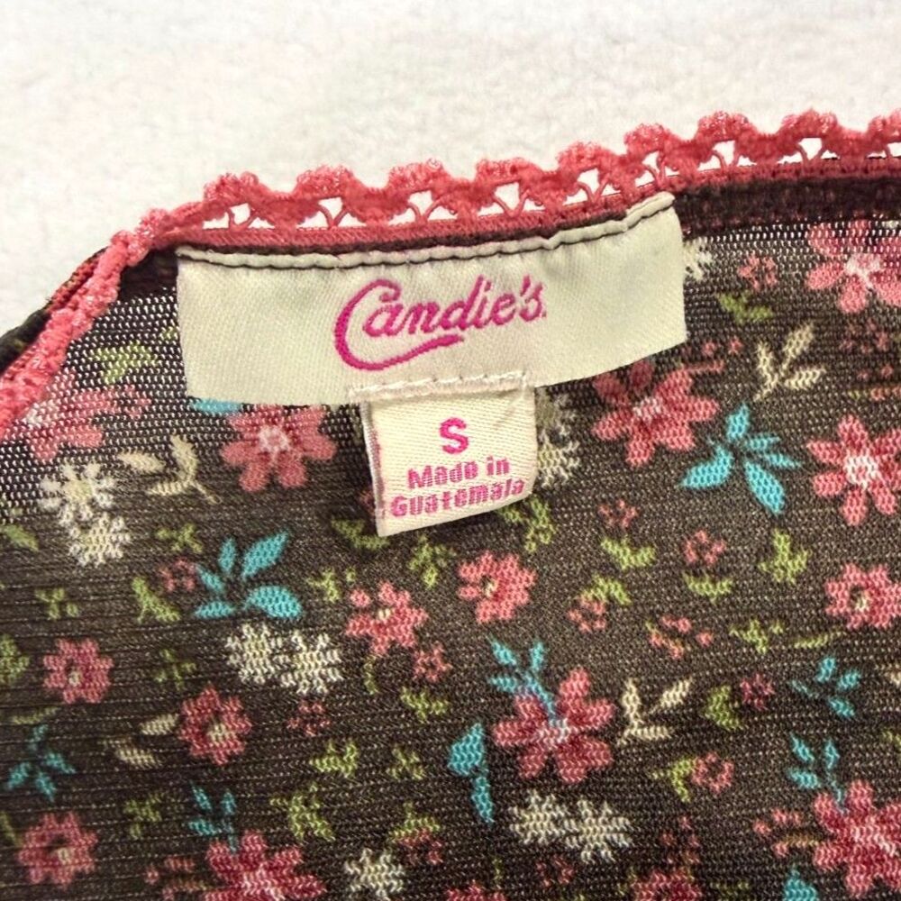 Vintage Y2K Candie's Ditsy Floral Ruched Front Pink Lace Halter Top Size S - Picture 4 of 6